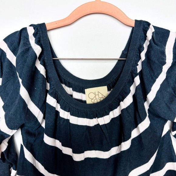 Chaser NWOT Striped Off The Shoulder Oversized Long Sleeve Top Blue Size Medium - Picture 2 of 5